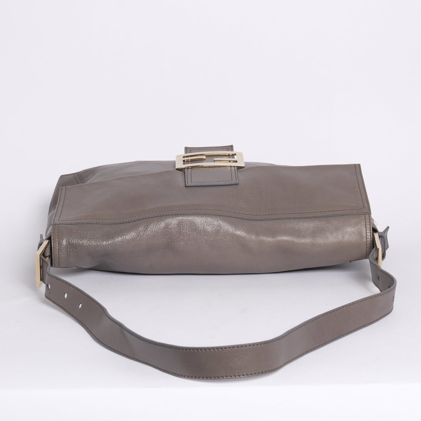 Fendi Grey Leather Maxi Baguette Flap Shoulder Bag