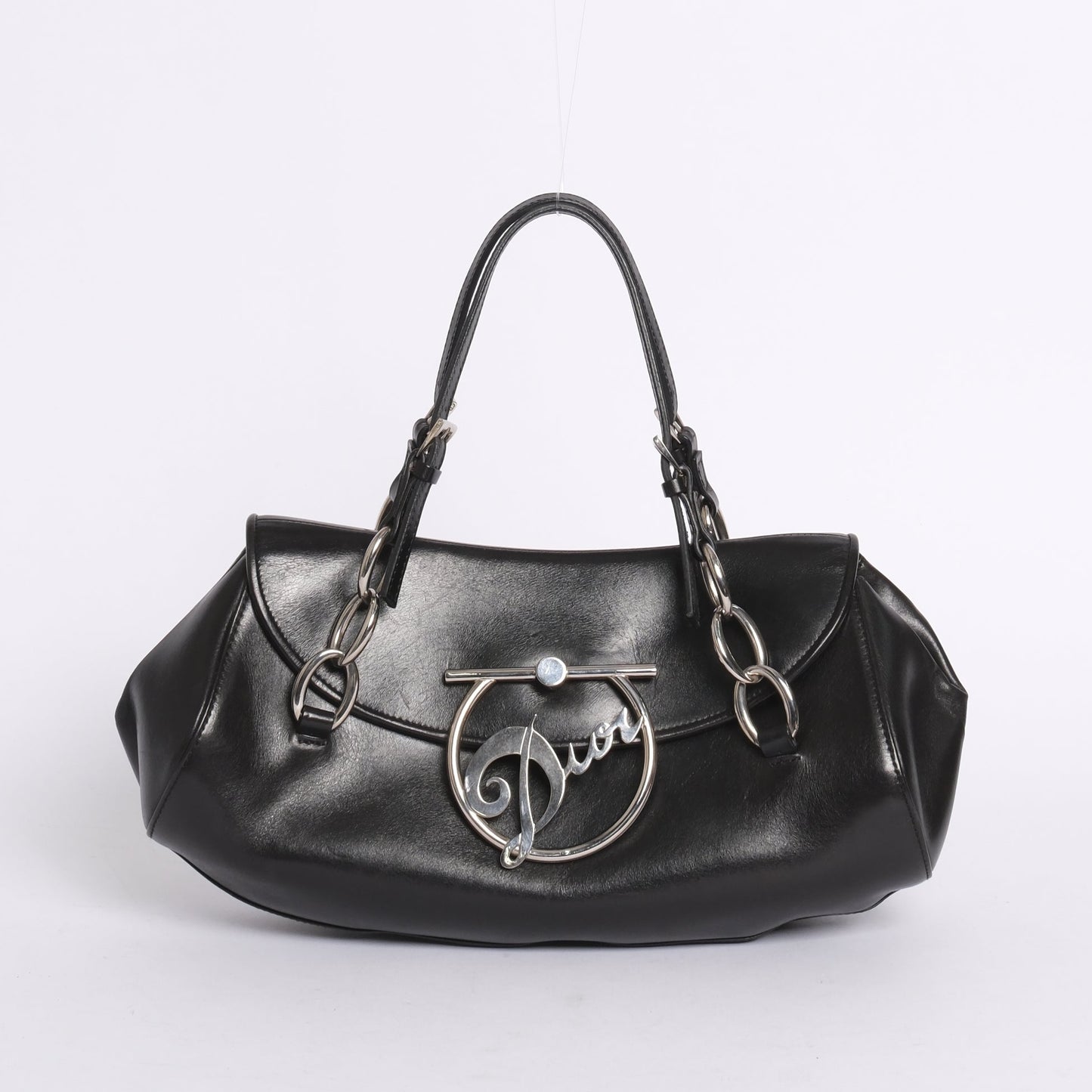 RARE Christian Dior Diva Black Leather Top Handle Bag