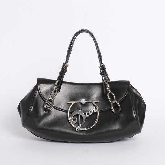 RARE Christian Dior Diva Black Leather Top Handle Bag