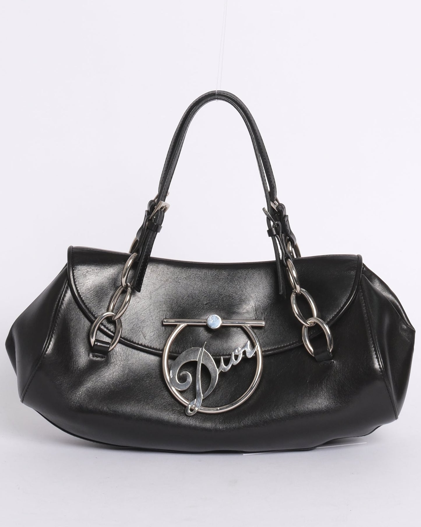 RARE Christian Dior Diva Black Leather Top Handle Bag