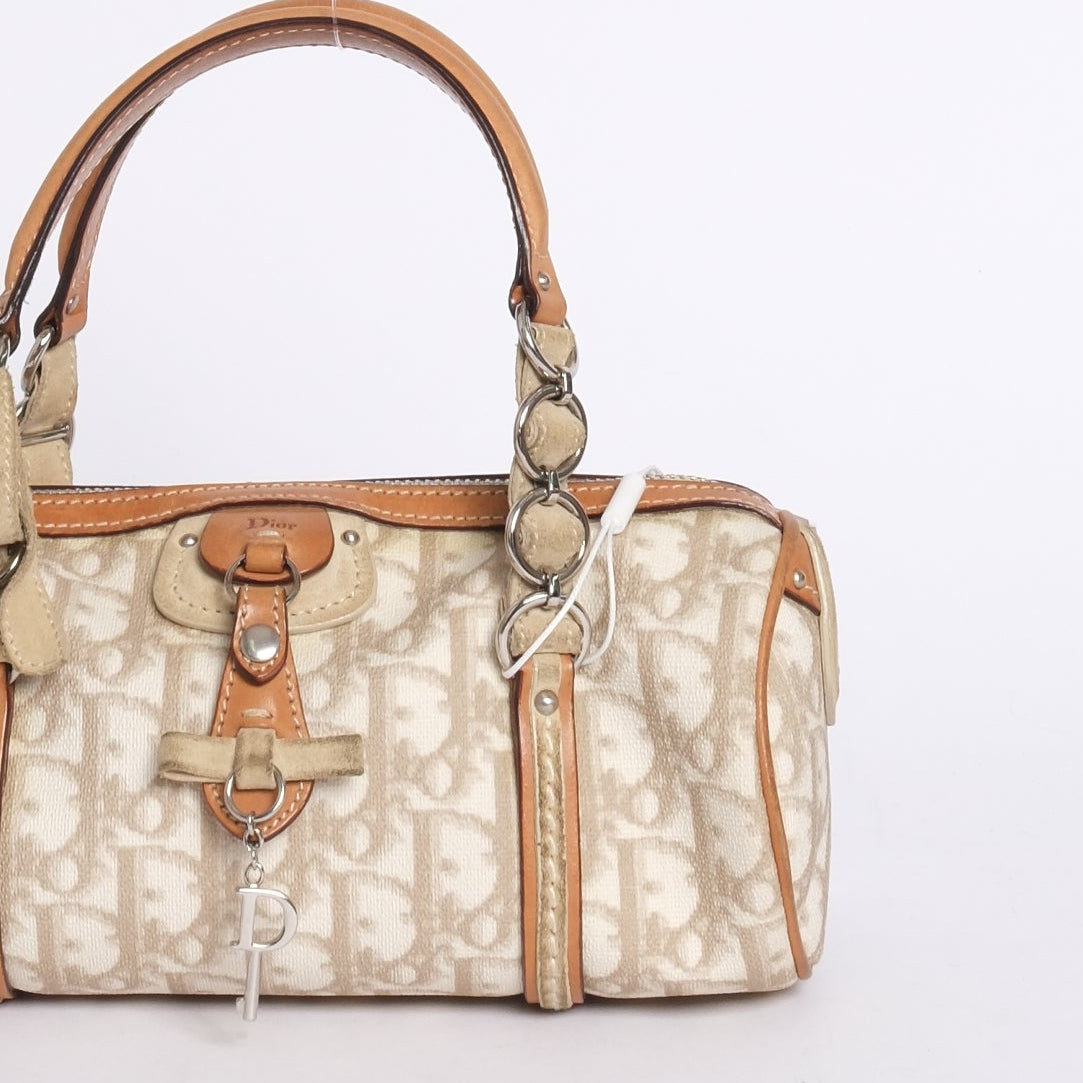 Christian Dior Cream Trotter Monogram Romantique Barrel Bag