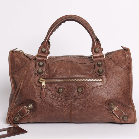 Balenciaga Brown Leather Work City Bag w/ Giant Hardware
