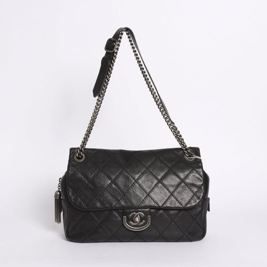 Chanel Black Lambskin Leather Paris-Edinburgh Flap