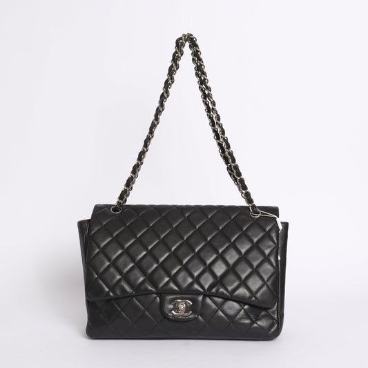 Chanel Black Lambskin Jumbo Shoulder Bag Silver Hardware