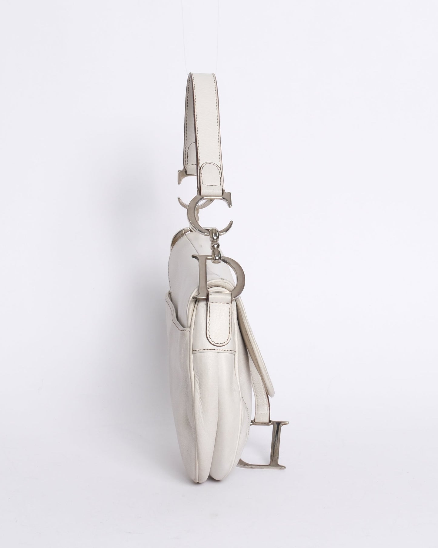 Christian Dior White Leather Saddle Shoulder Bag