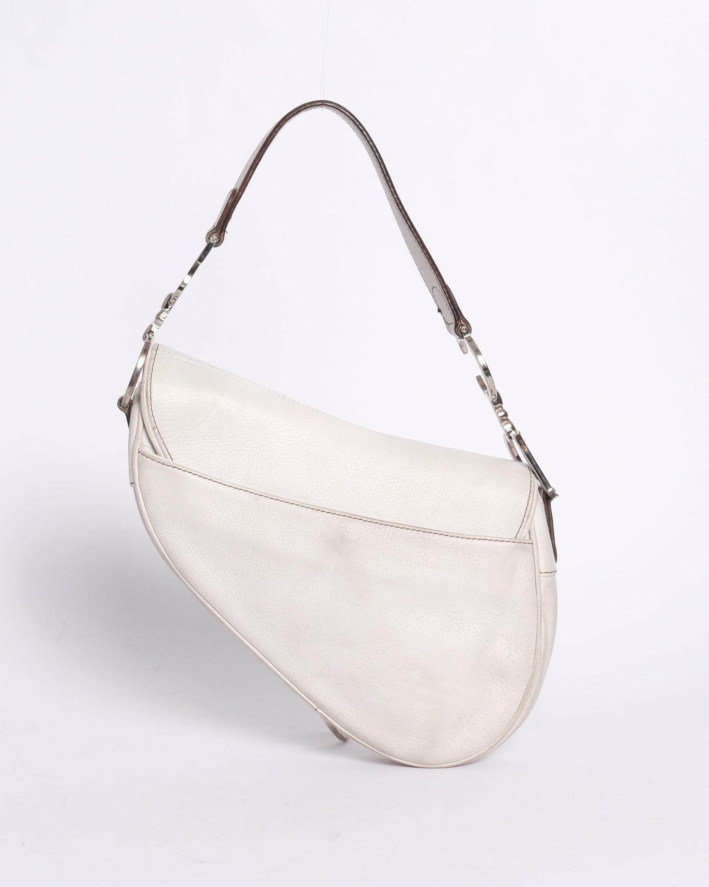 Christian Dior White Leather Saddle Shoulder Bag