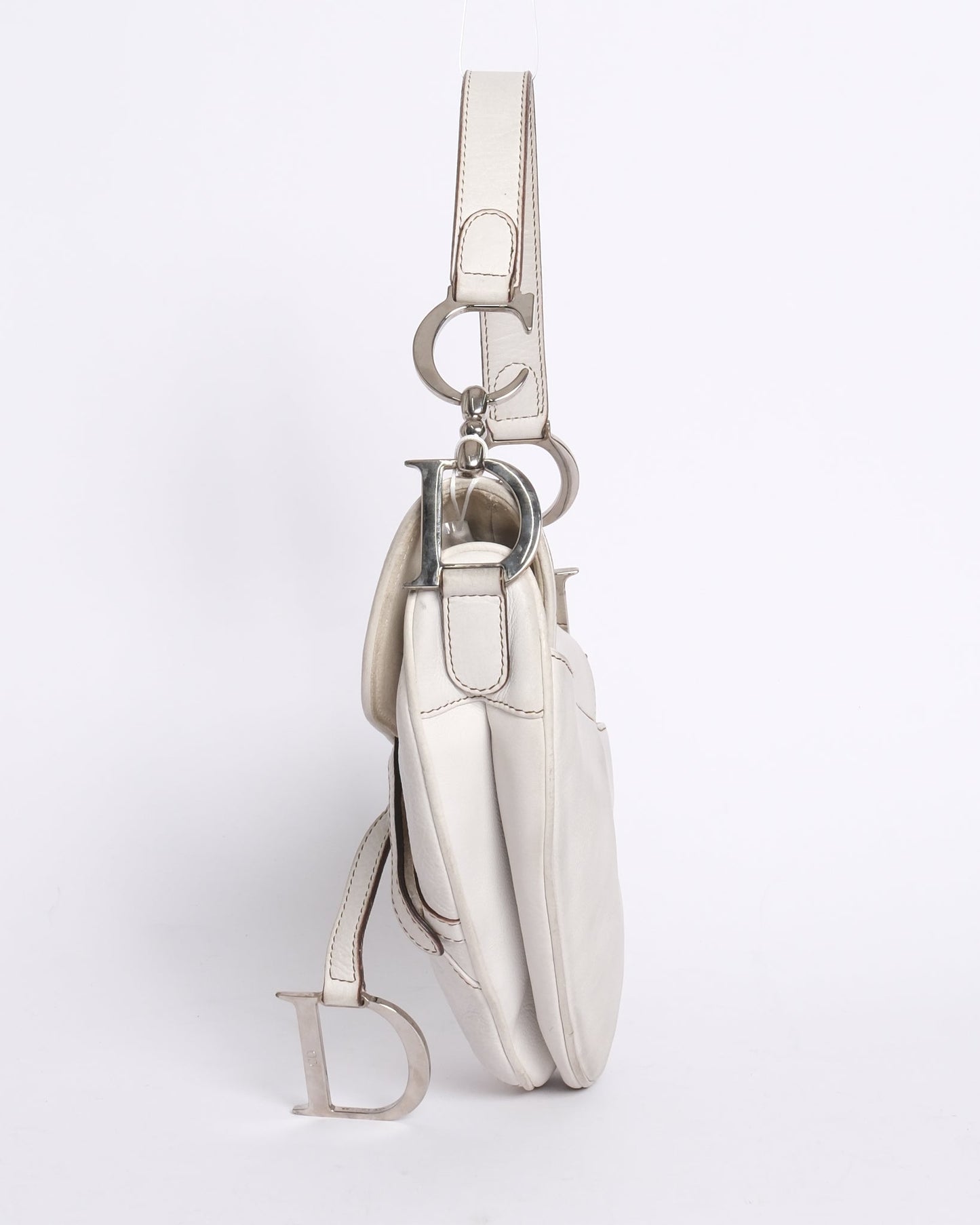 Christian Dior White Leather Saddle Shoulder Bag