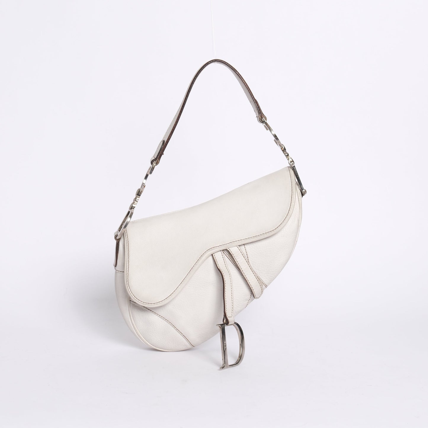 Christian Dior White Leather Saddle Shoulder Bag