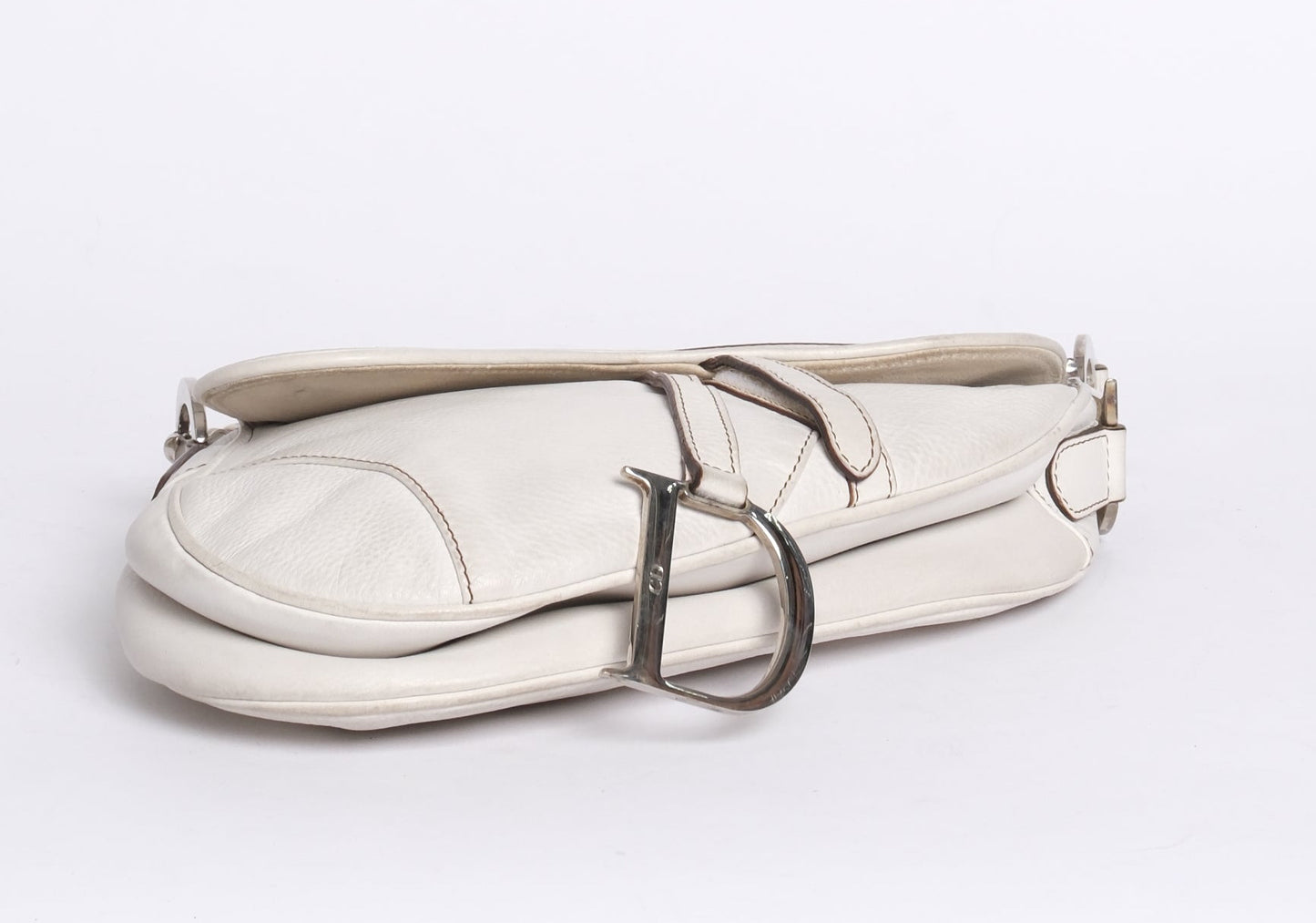 Christian Dior White Leather Saddle Shoulder Bag