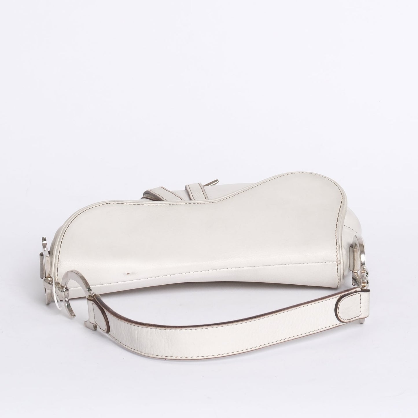 Christian Dior White Leather Saddle Shoulder Bag