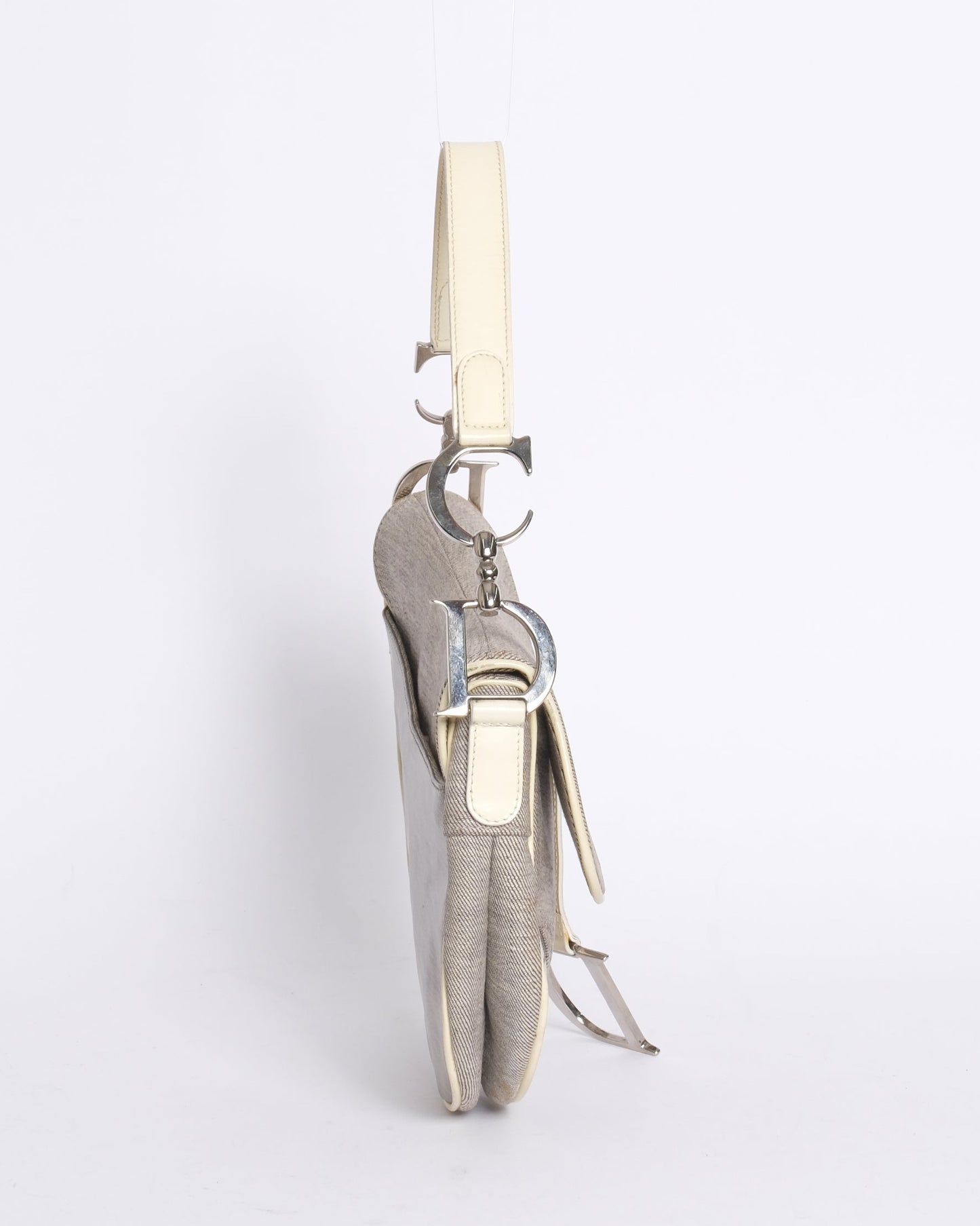 Christian Dior Gray Coated Canvas Saddle Bag
