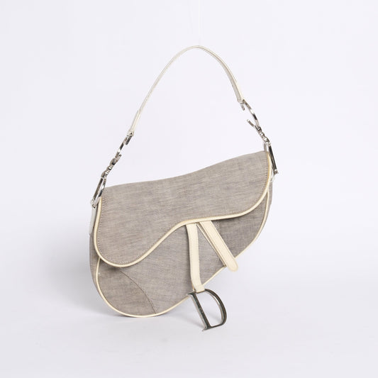 Christian Dior Gray Coated Canvas Saddle Bag