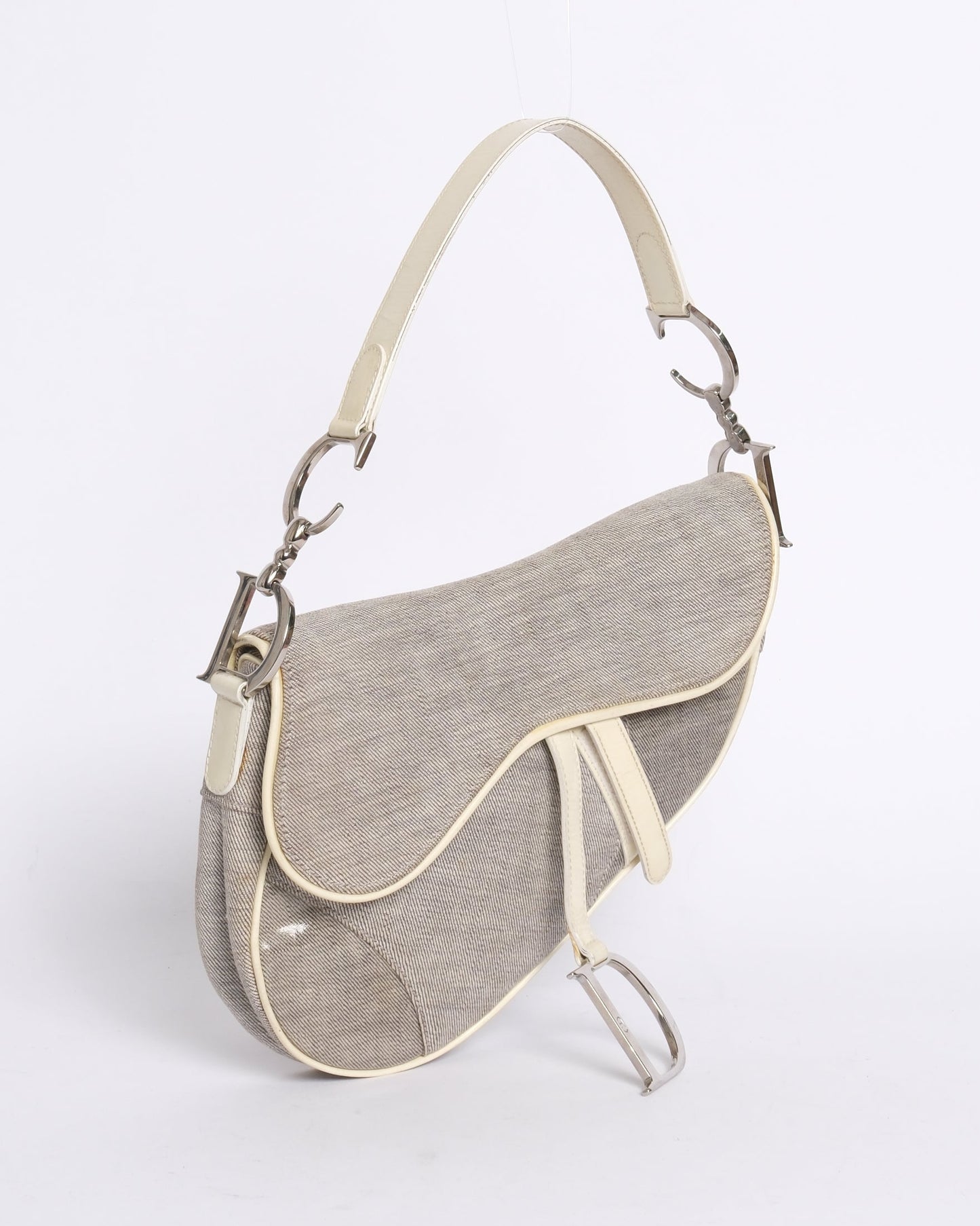 Christian Dior Gray Coated Canvas Saddle Bag