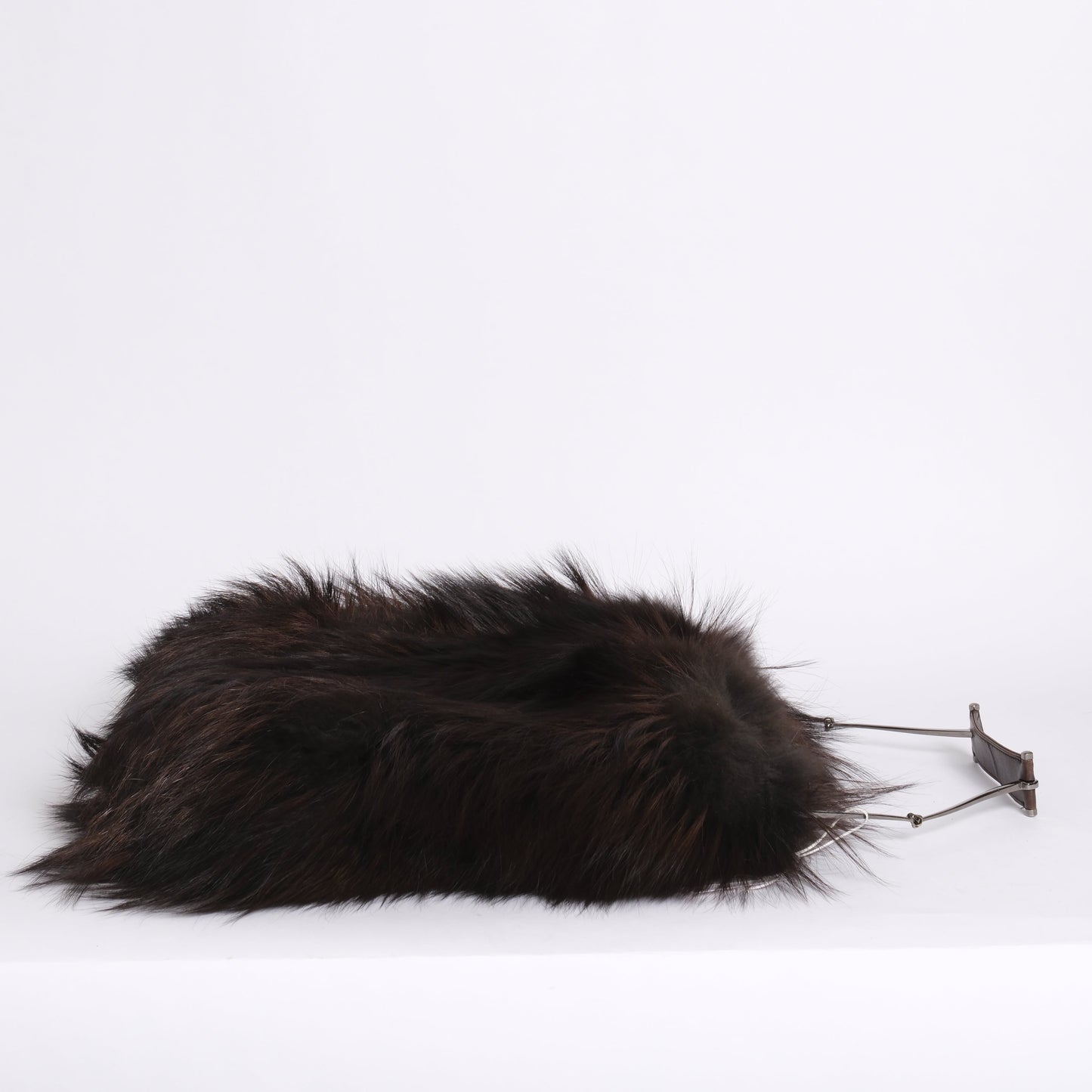 RARE Gucci Tom Ford Era 1997 Brown Fox Fur Horsebit Handle Shoulder Bag