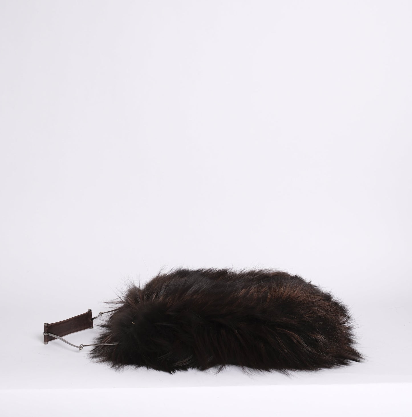 RARE Gucci Tom Ford Era 1997 Brown Fox Fur Horsebit Handle Shoulder Bag