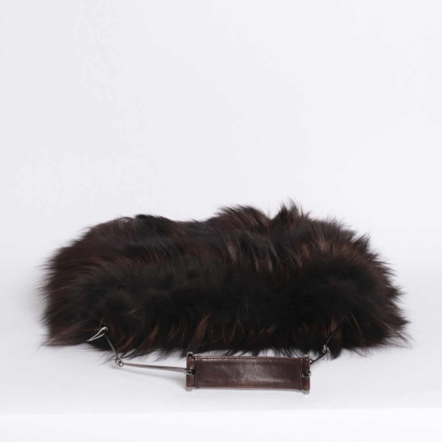 RARE Gucci Tom Ford Era 1997 Brown Fox Fur Horsebit Handle Shoulder Bag