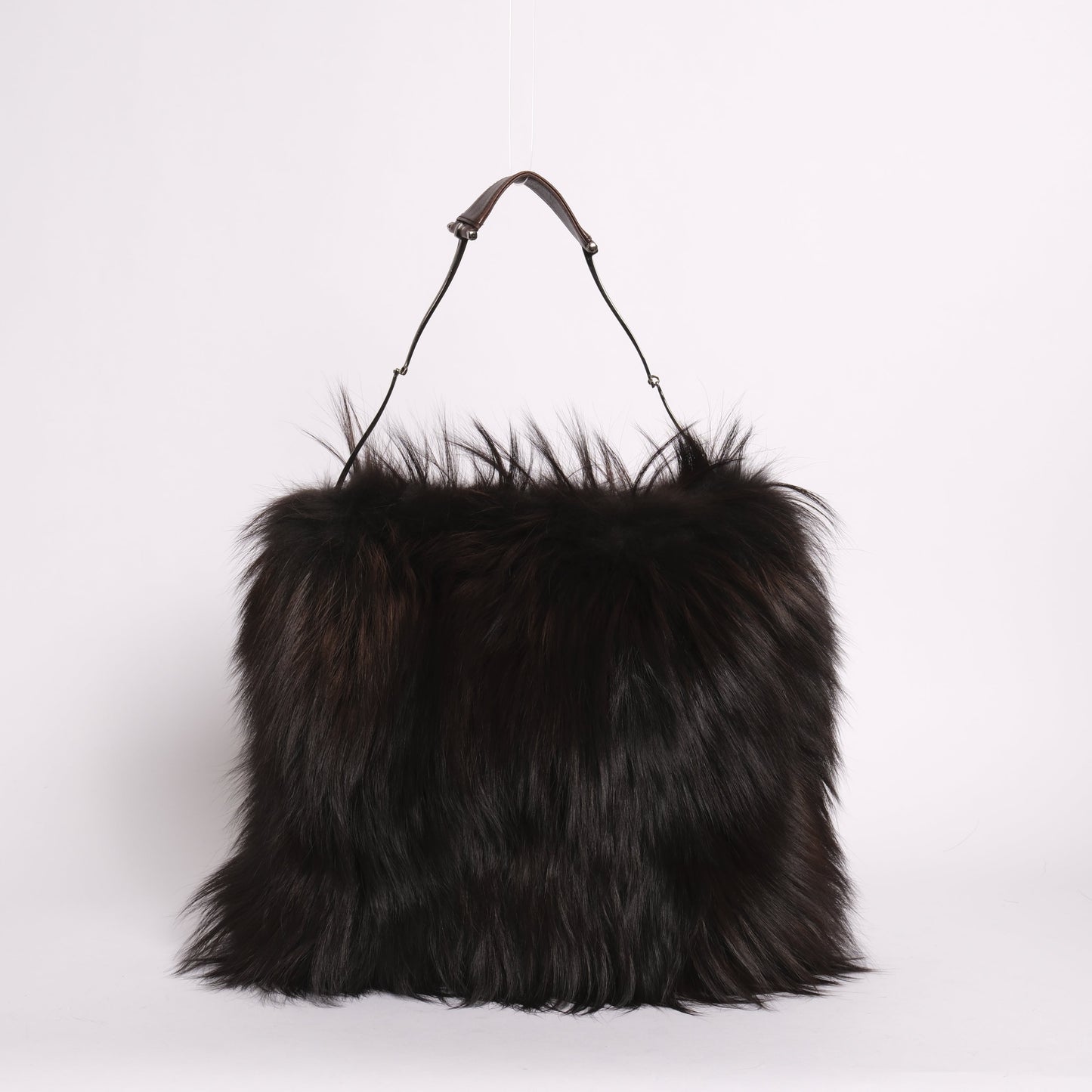 RARE Gucci Tom Ford Era 1997 Brown Fox Fur Horsebit Handle Shoulder Bag