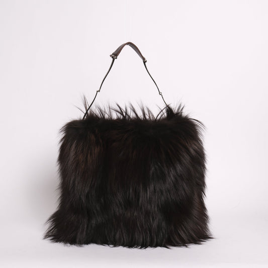 RARE Gucci Tom Ford Era 1997 Brown Fox Fur Horsebit Handle Shoulder Bag