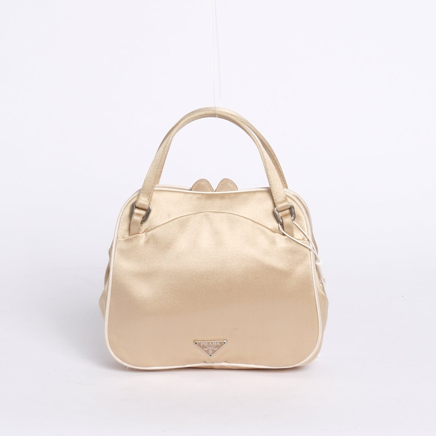 Prada Champagne Satin Kisslock Top Handle Bag