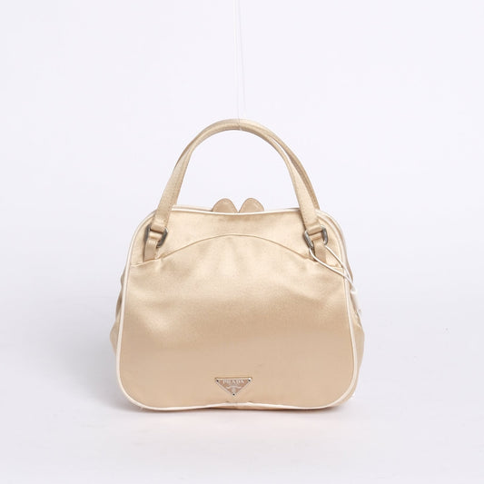 Prada Champagne Satin Kisslock Top Handle Bag