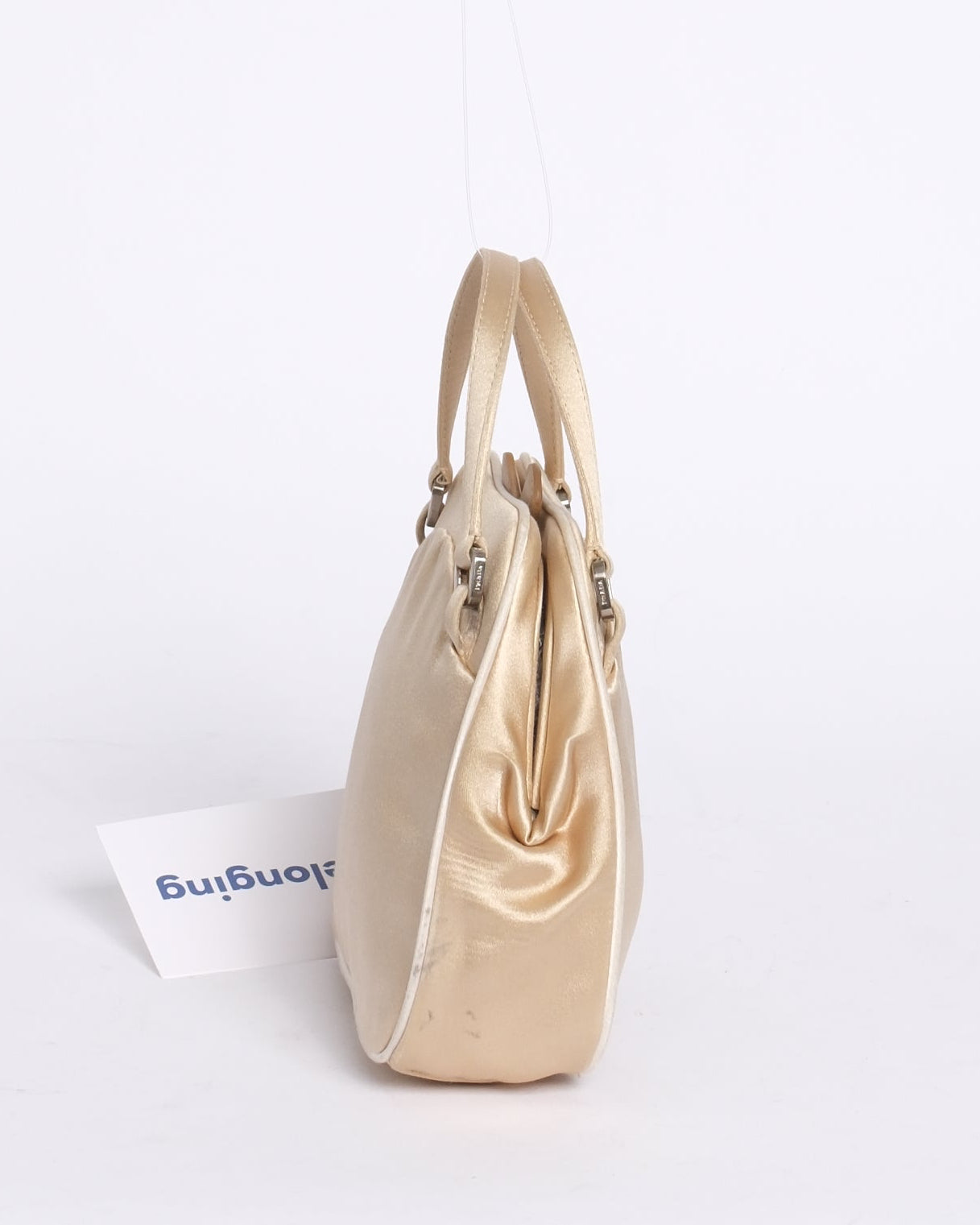 Prada Champagne Satin Kisslock Top Handle Bag