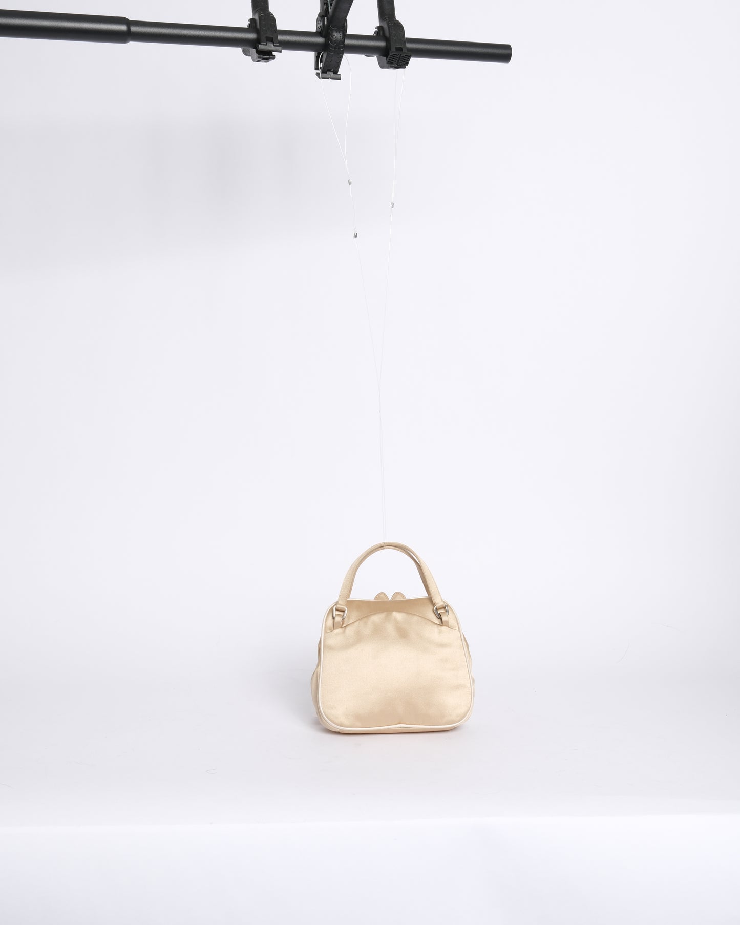 Prada Champagne Satin Kisslock Top Handle Bag