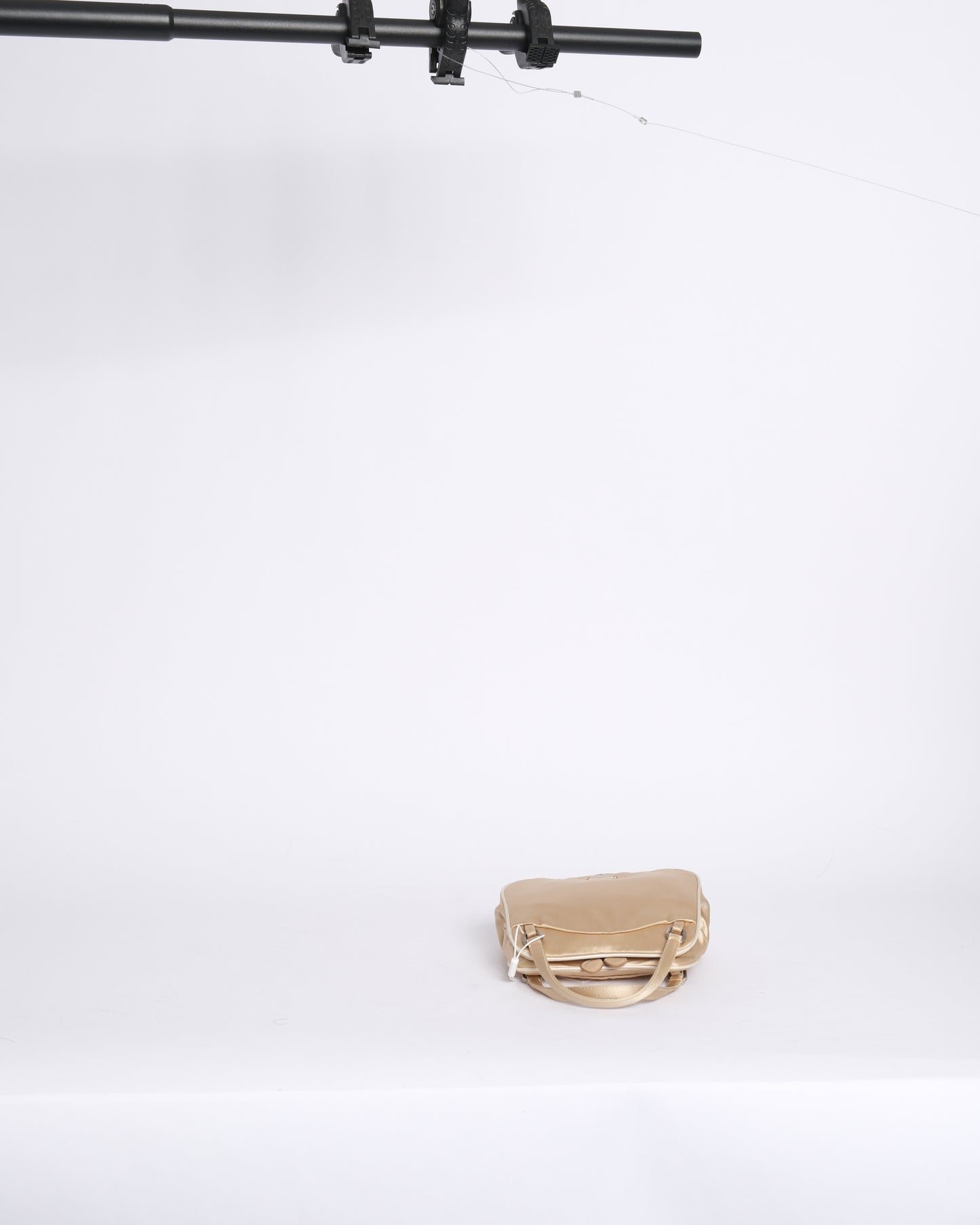 Prada Champagne Satin Kisslock Top Handle Bag