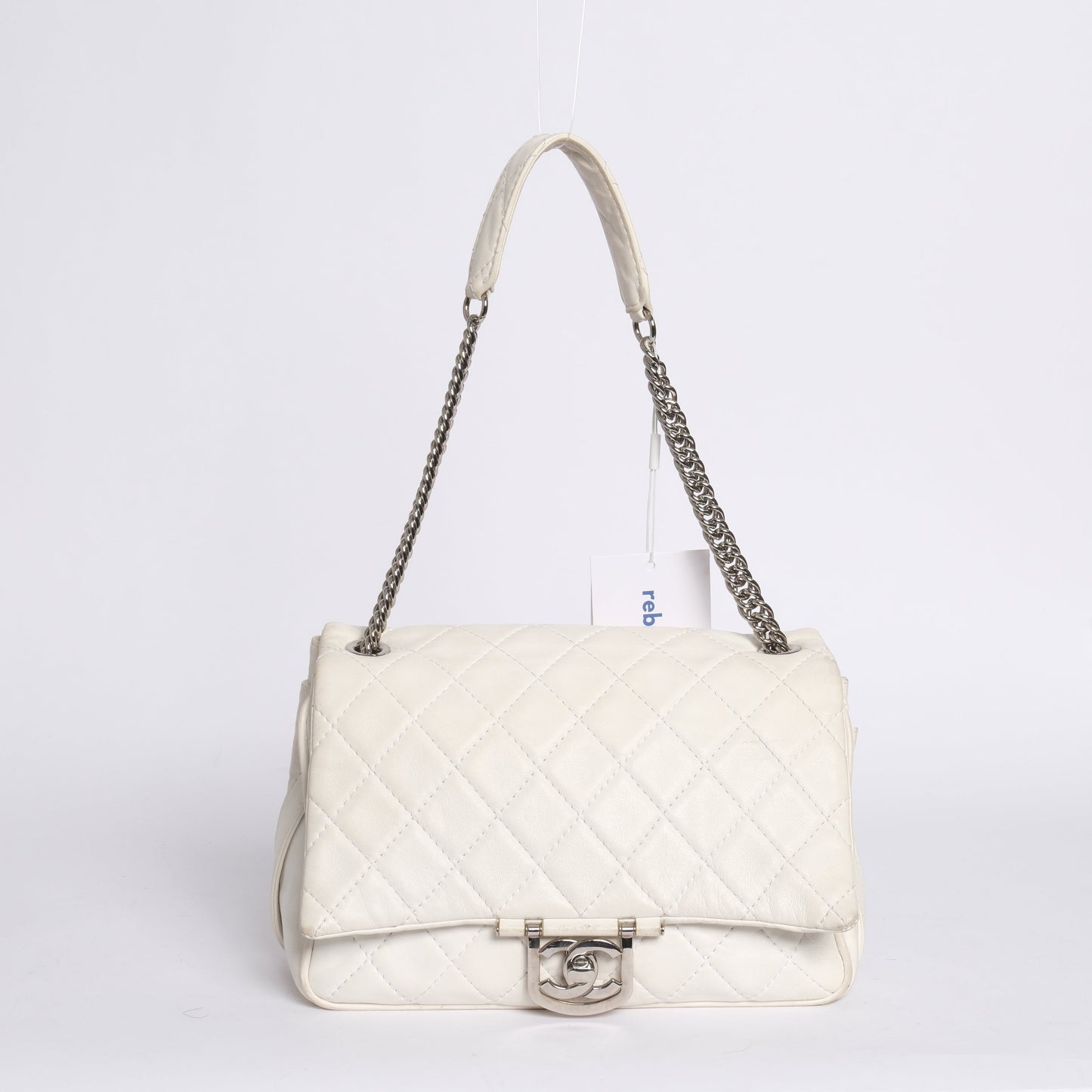 Chanel White Lambskin Leather Quilted Secret Label Chain Flap
