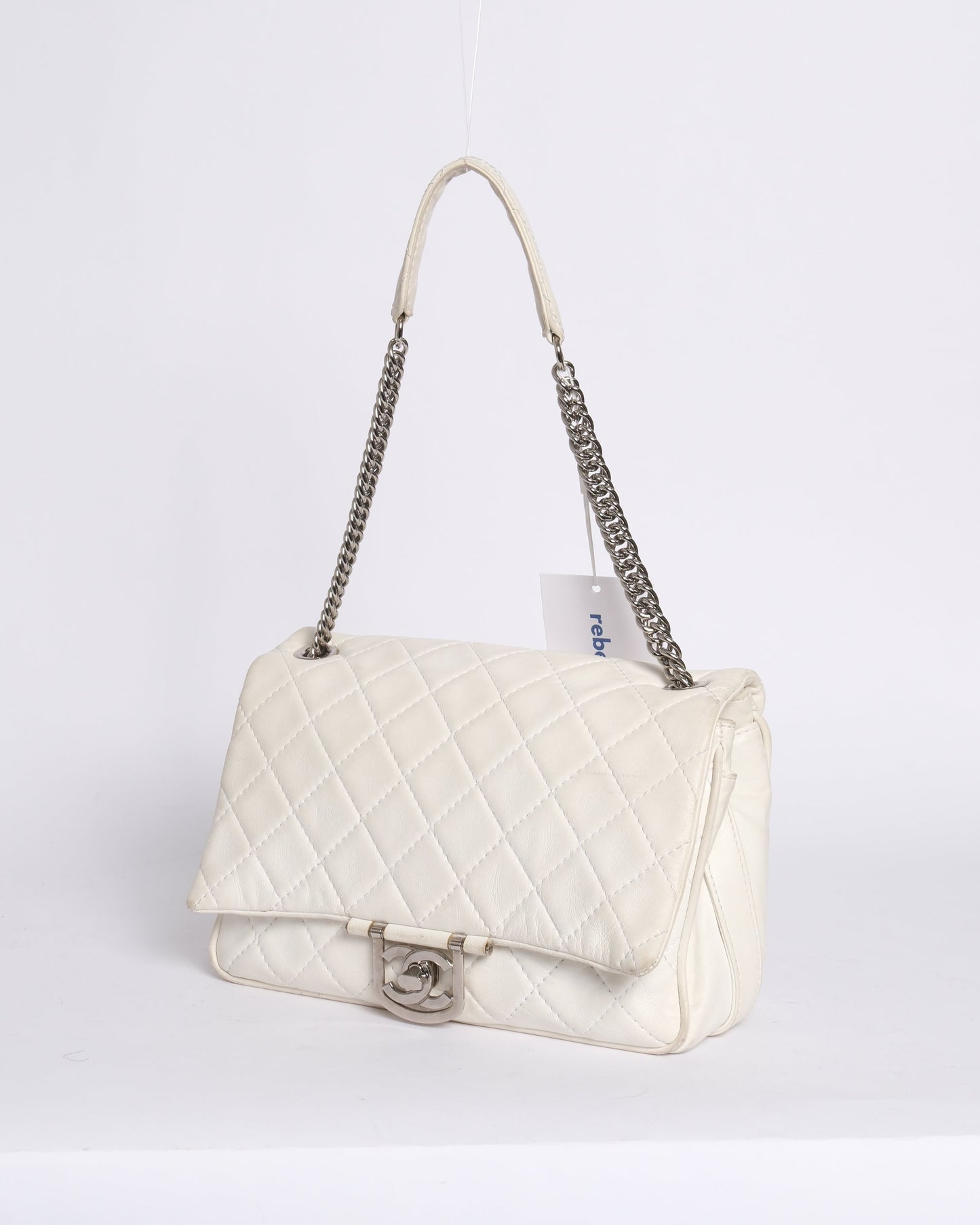 Chanel White Lambskin Leather Quilted Secret Label Chain Flap