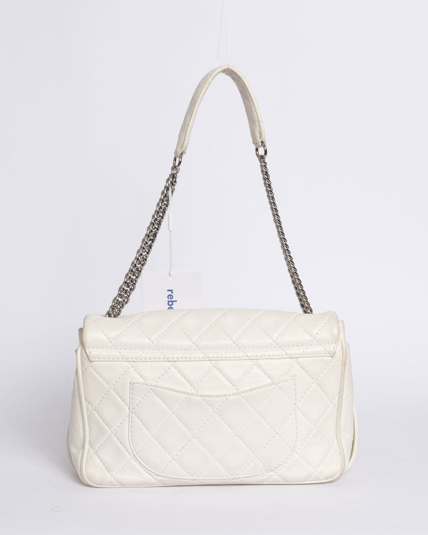 Chanel White Lambskin Leather Quilted Secret Label Chain Flap