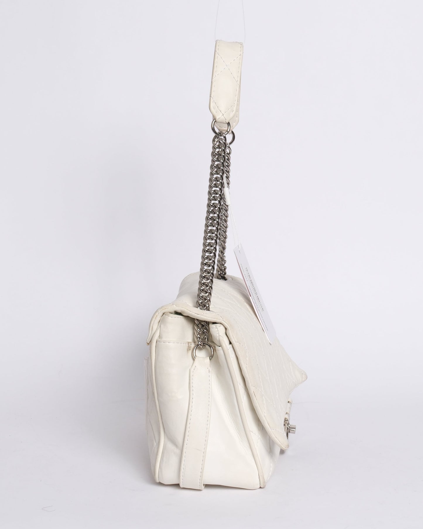 Chanel White Lambskin Leather Quilted Secret Label Chain Flap
