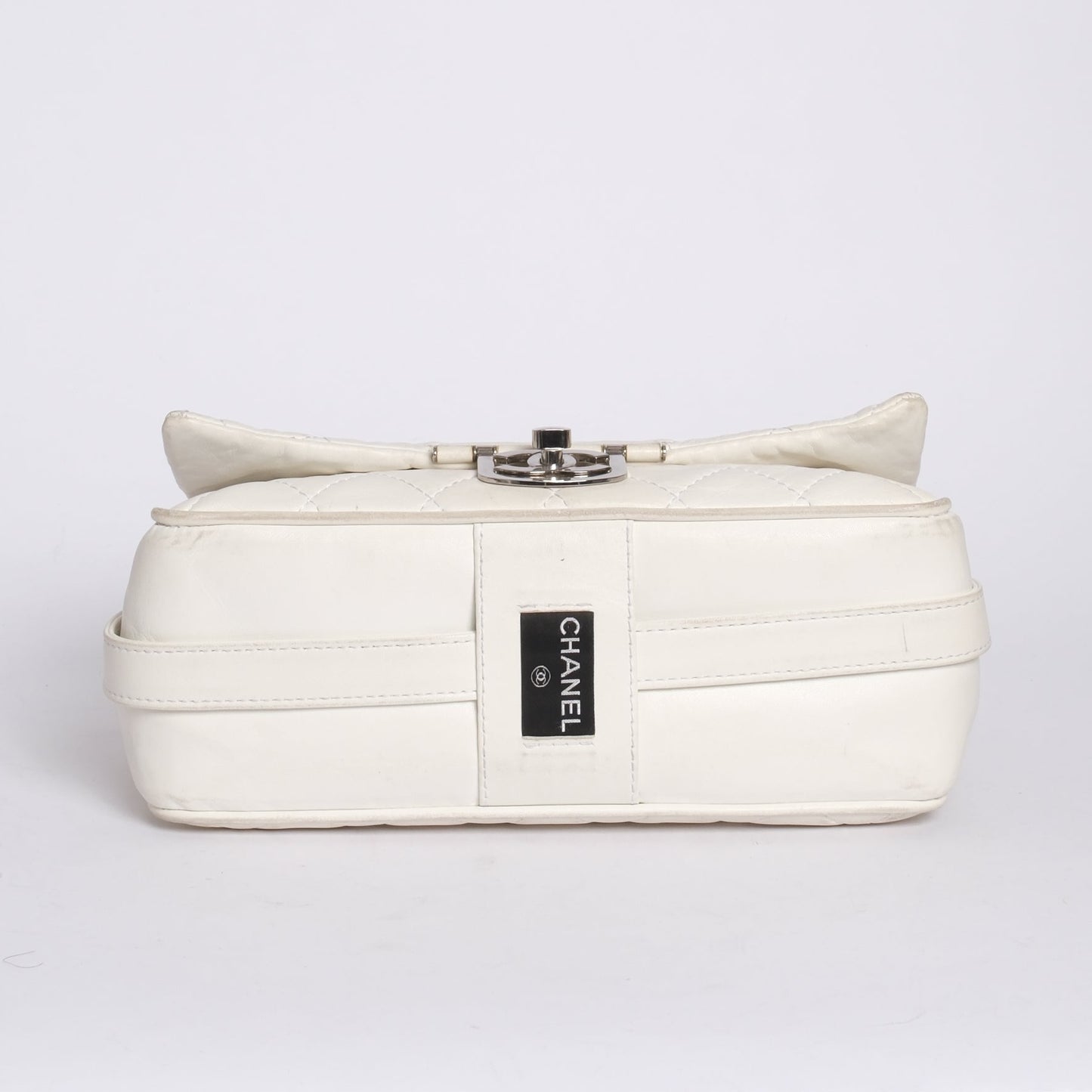 Chanel White Lambskin Leather Quilted Secret Label Chain Flap