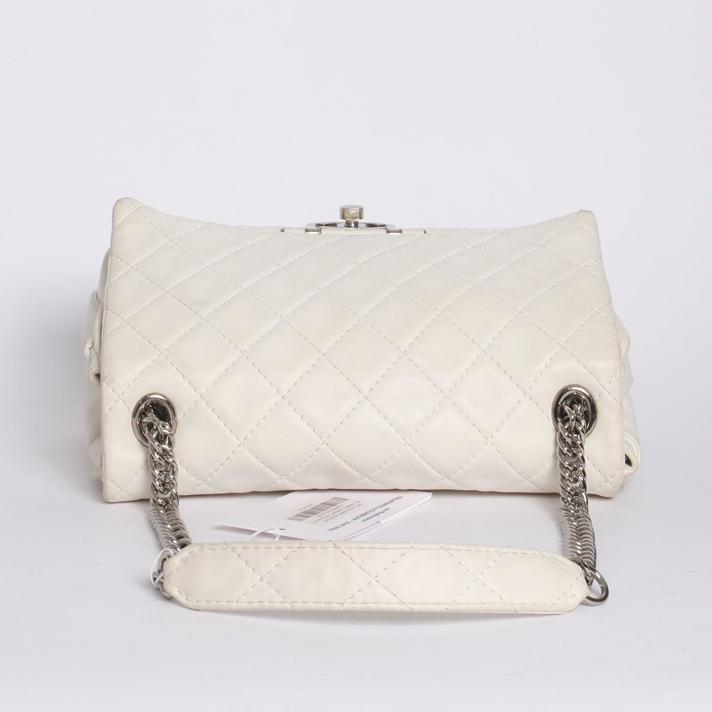 Chanel White Lambskin Leather Quilted Secret Label Chain Flap