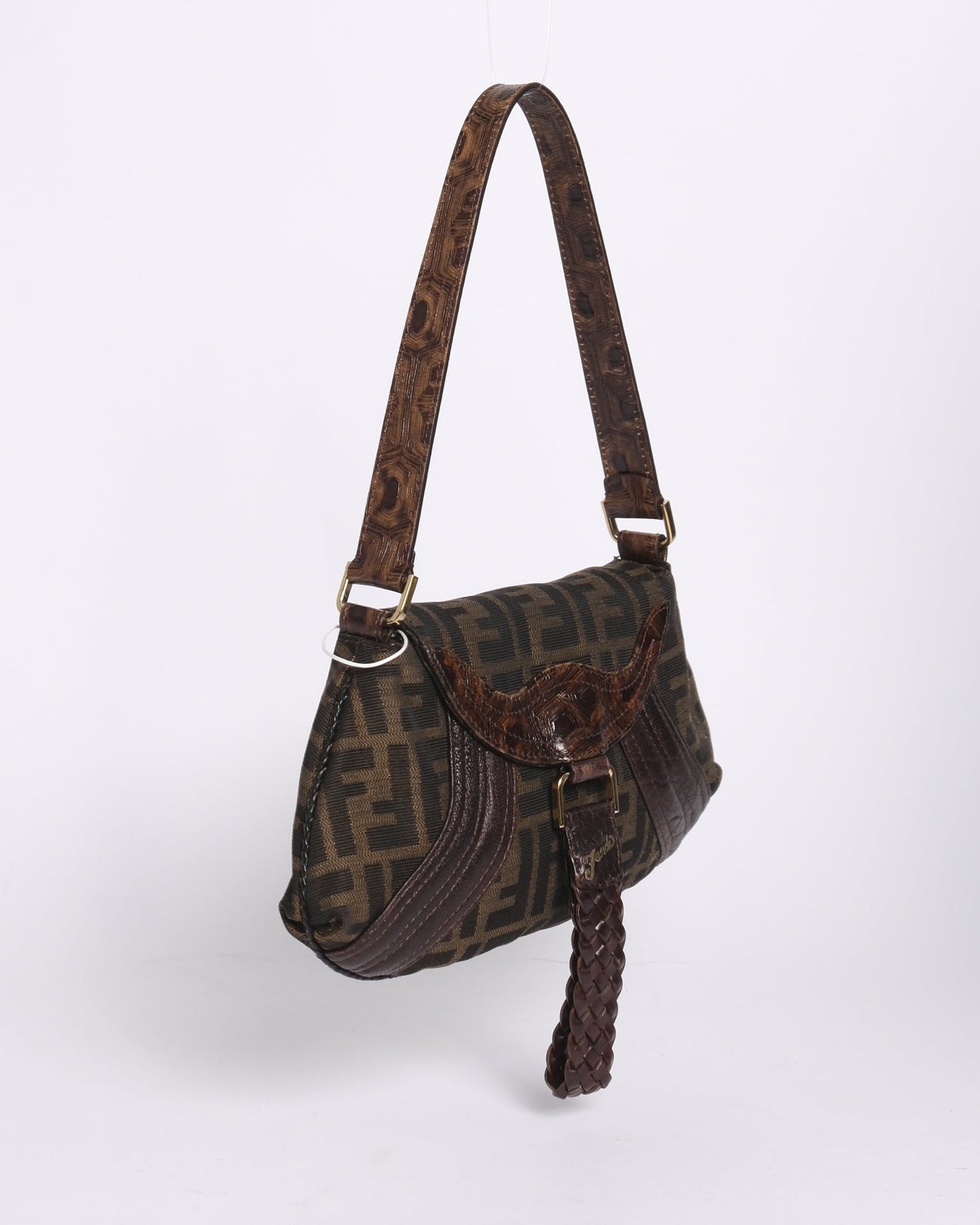 Fendi Brown Canvas & Leather Zucca Monogram Mini Spy Bag