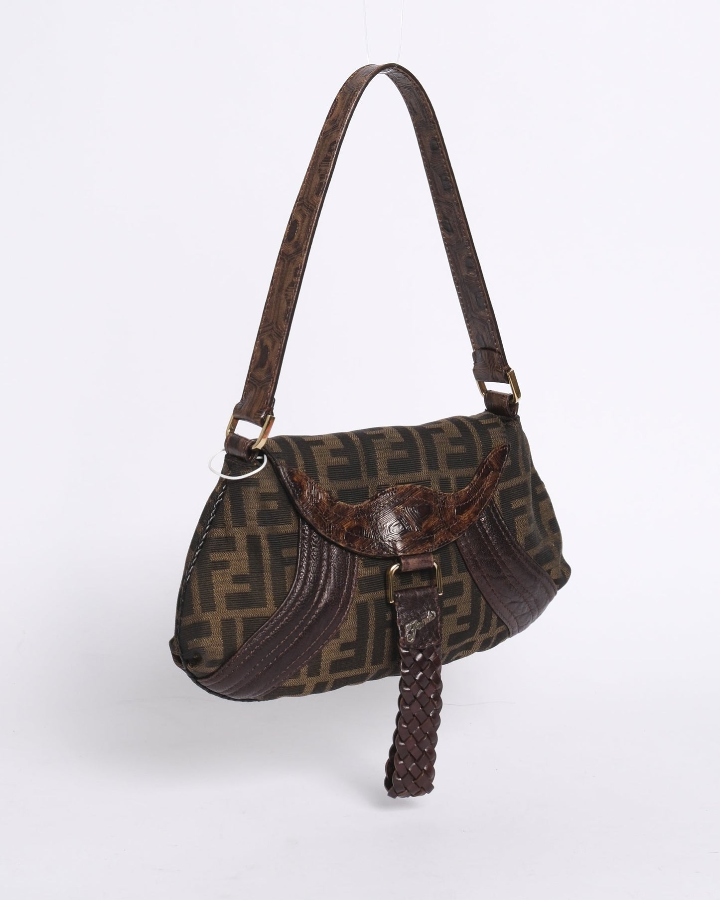 Fendi Brown Canvas & Leather Zucca Monogram Mini Spy Bag