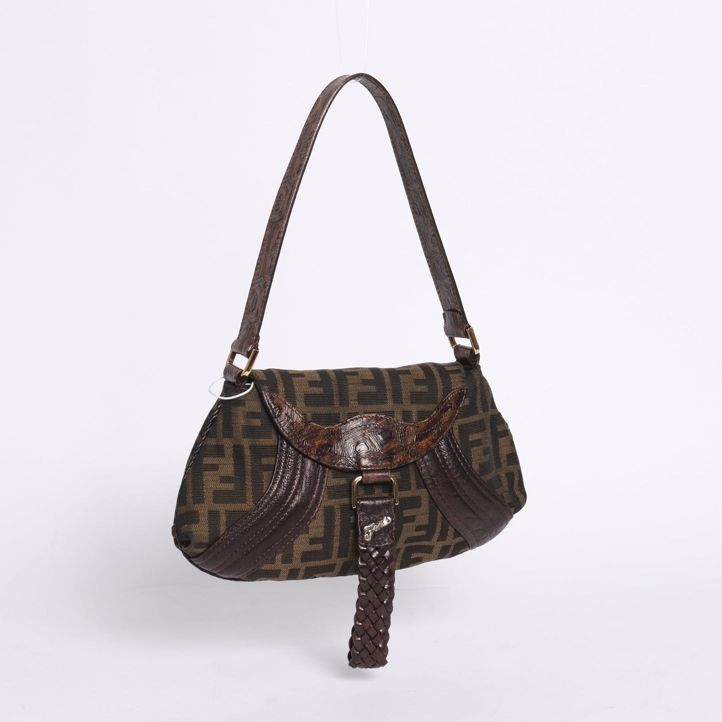 Fendi Brown Canvas & Leather Zucca Monogram Mini Spy Bag