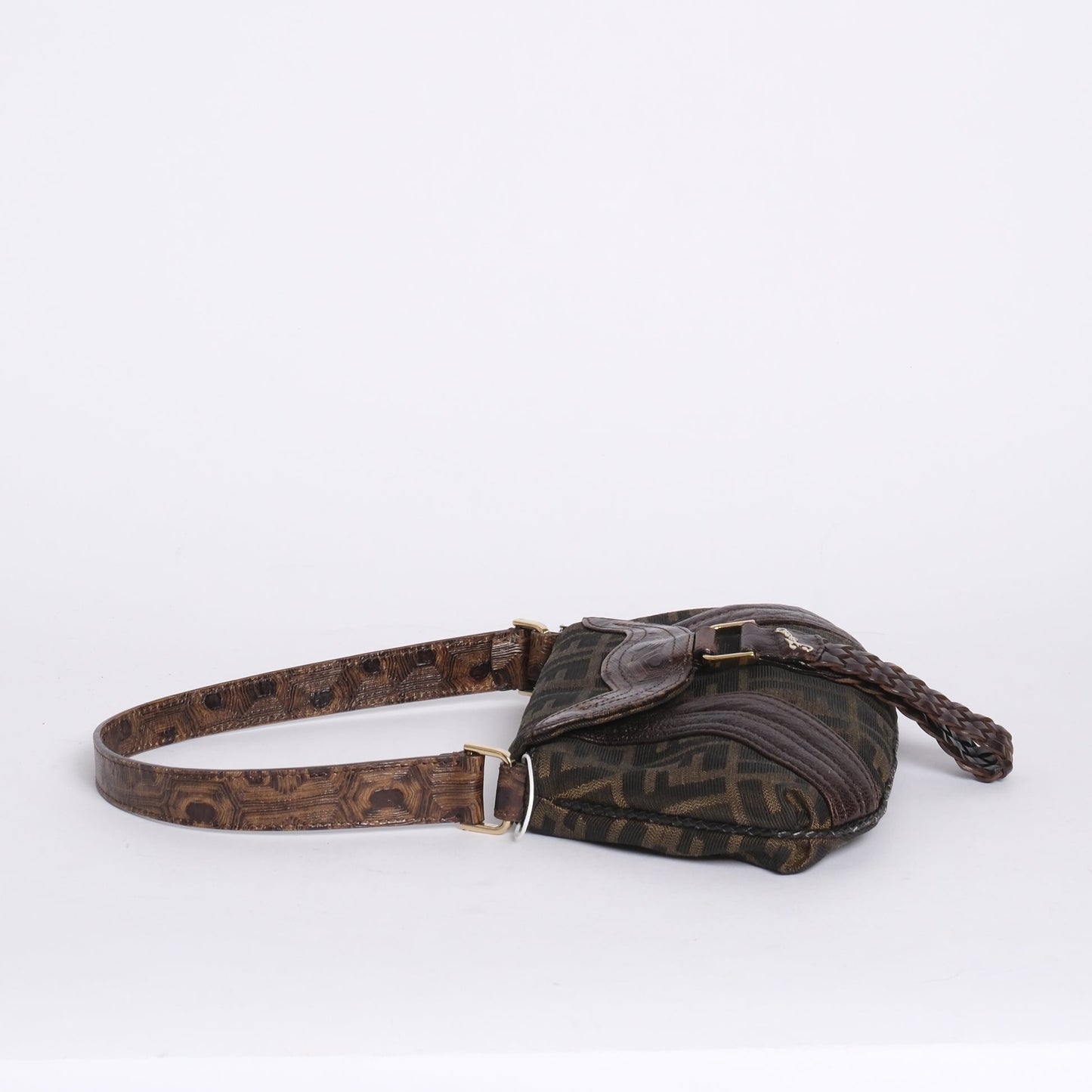Fendi Brown Canvas & Leather Zucca Monogram Mini Spy Bag