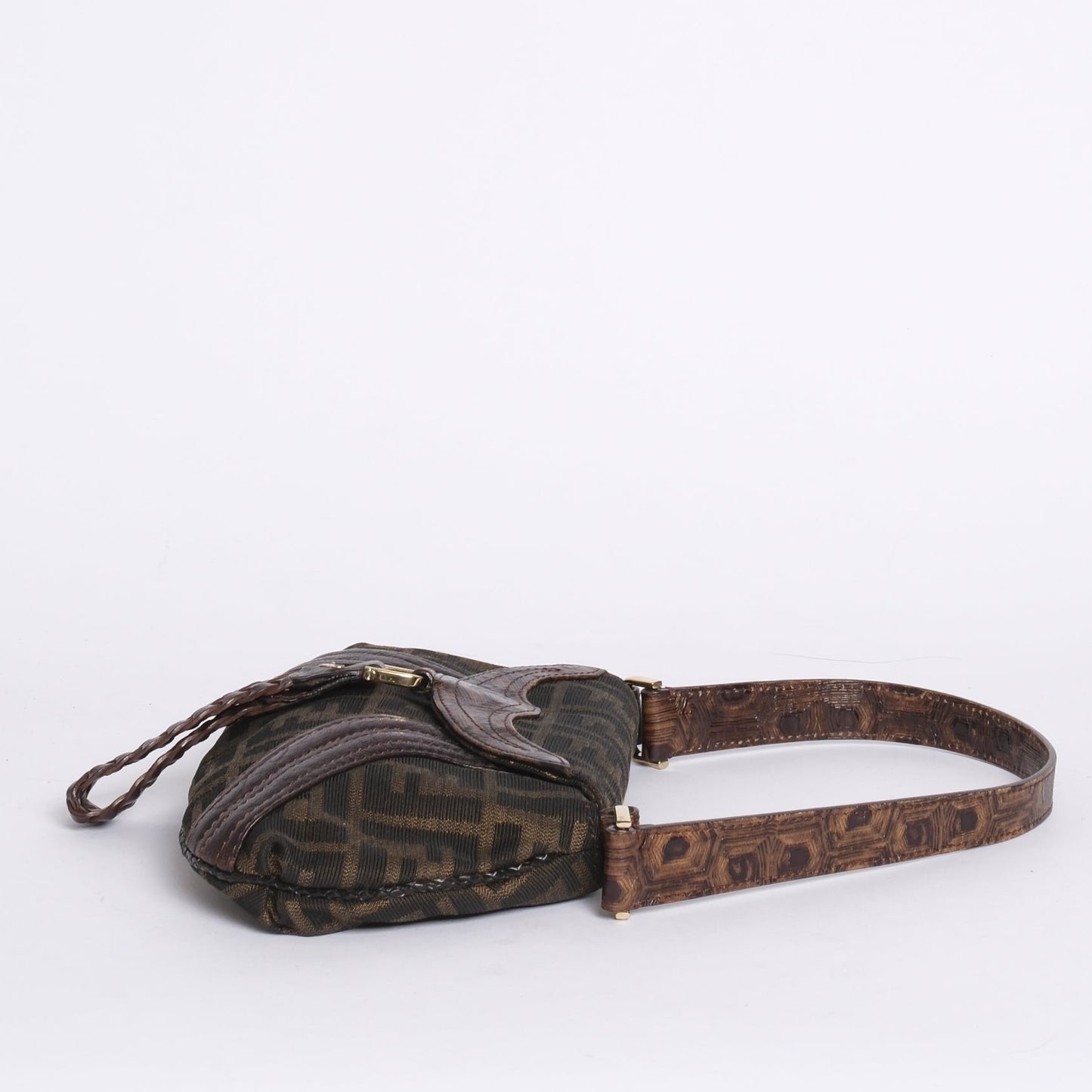 Fendi Brown Canvas & Leather Zucca Monogram Mini Spy Bag