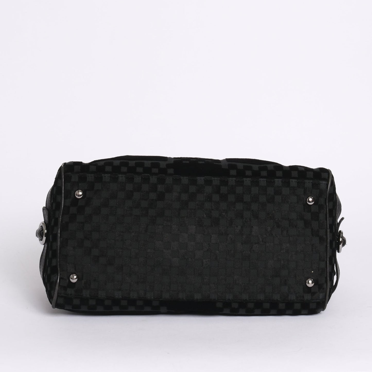 Chanel Black Velour Checkered Embossed Side Belt Boston Bag