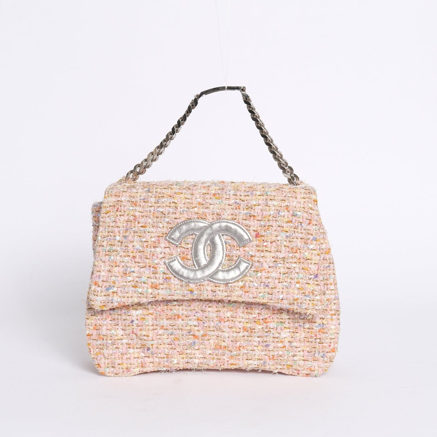 Chanel Pink Confetti Tweed Flap Handbag SHW