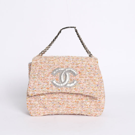 Chanel Pink Confetti Tweed Flap Handbag SHW