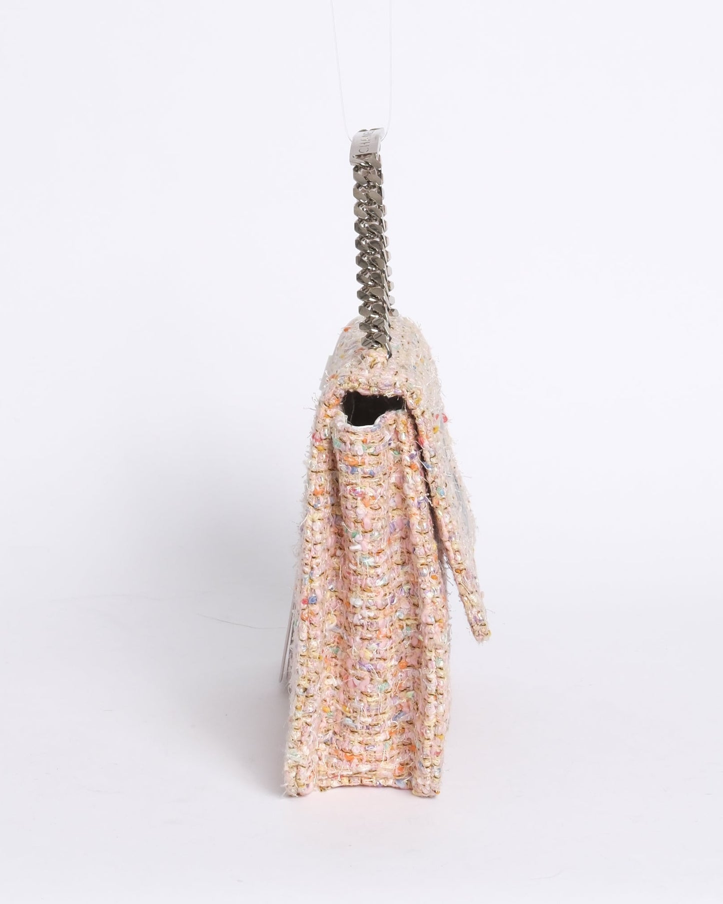 Chanel Pink Confetti Tweed Flap Handbag SHW