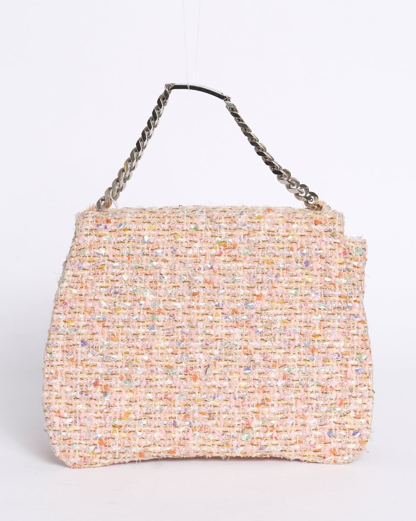 Chanel Pink Confetti Tweed Flap Handbag SHW