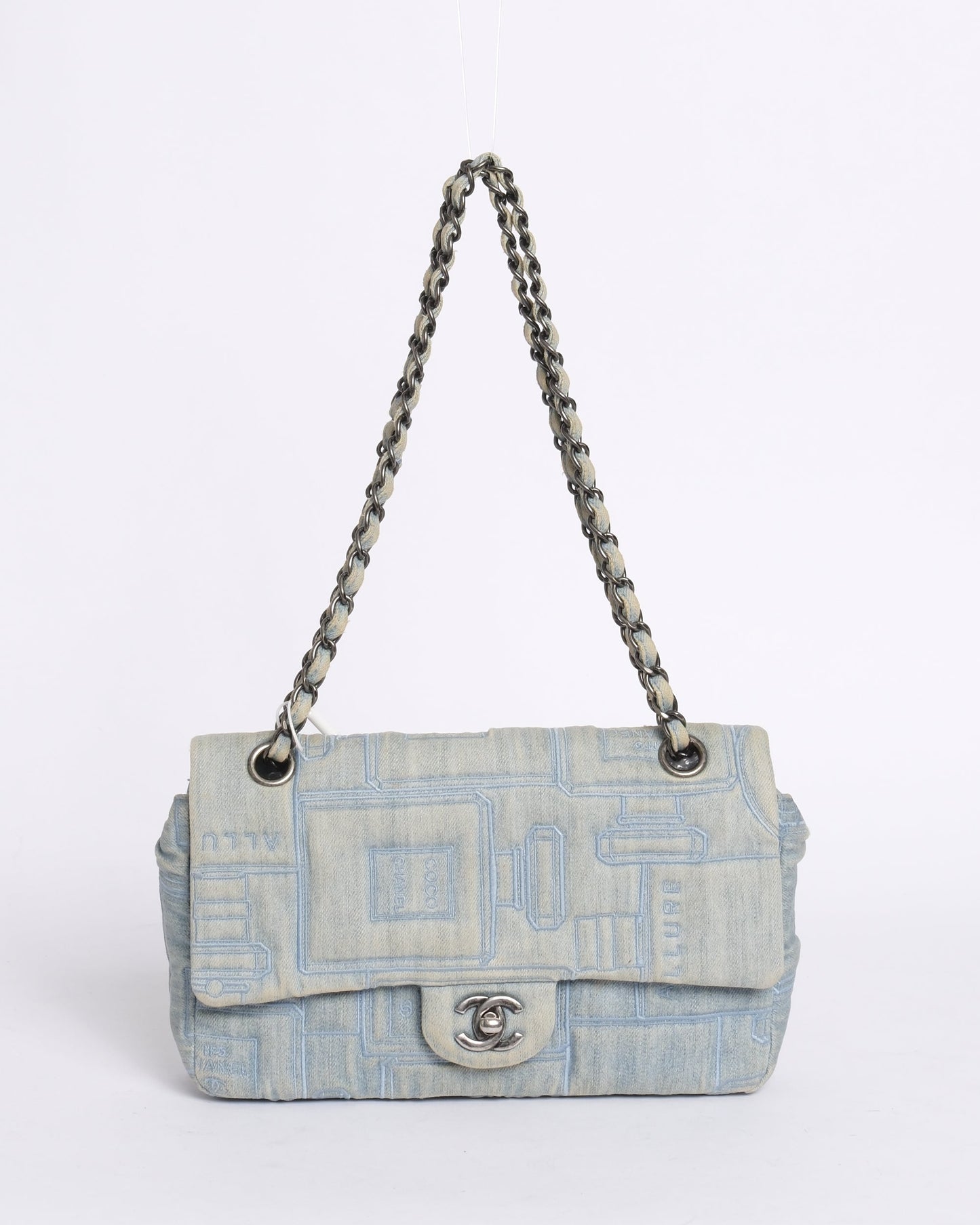Chanel Light Denim Embroidered Perfume Chain Flap Shoulder Bag