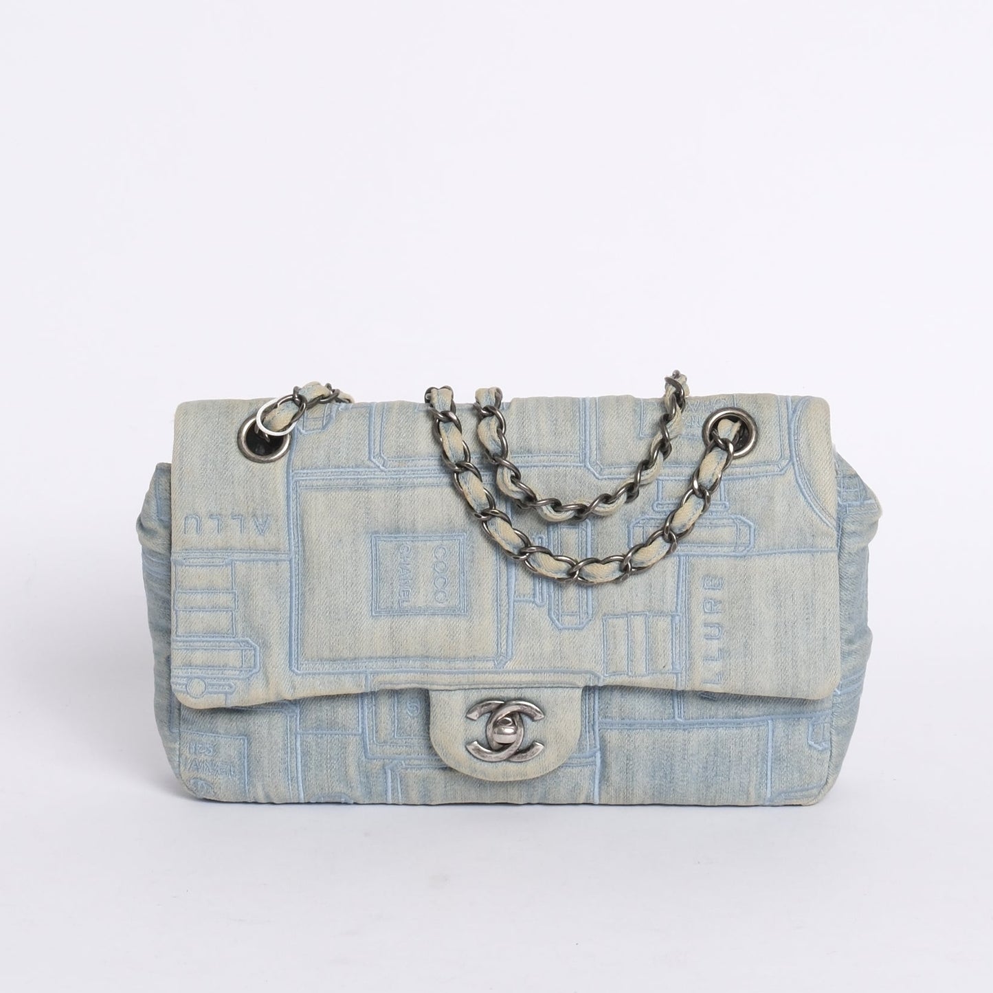 Chanel Light Denim Embroidered Perfume Chain Flap Shoulder Bag