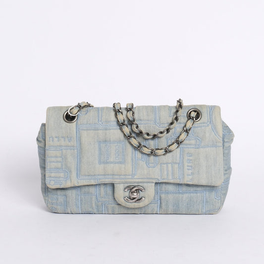 Chanel Light Denim Embroidered Perfume Chain Flap Shoulder Bag