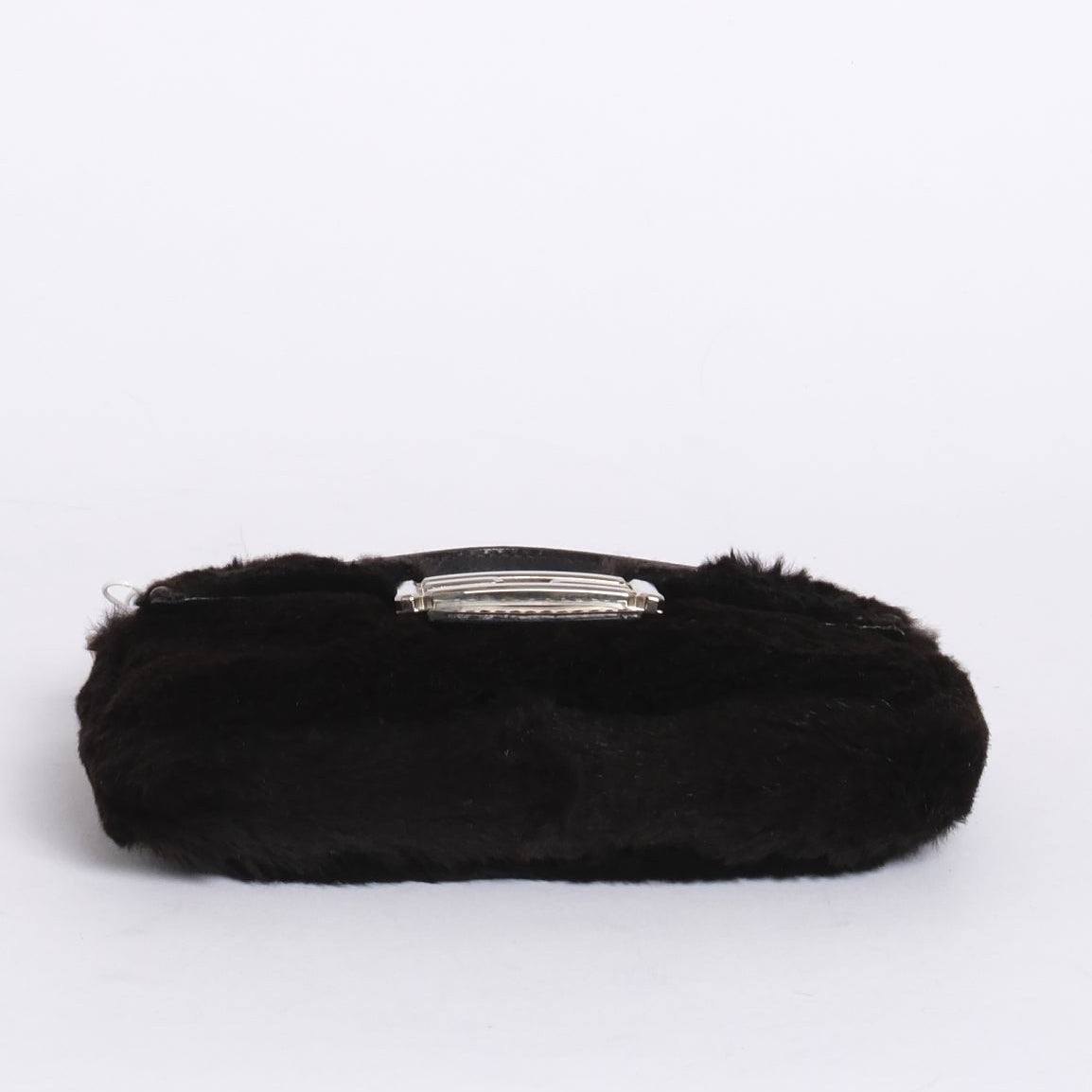 Fendi Black Rabbit Fur & Leather Baguette Shoulder Bag SHW