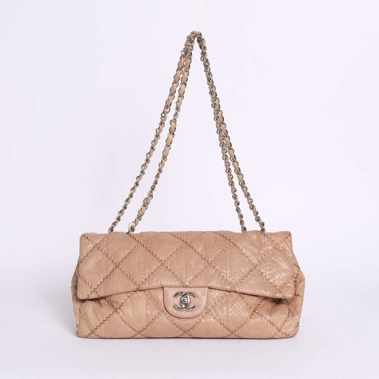 Chanel Beige Snakeskin Ultra Stitch Quilted Flap SHW
