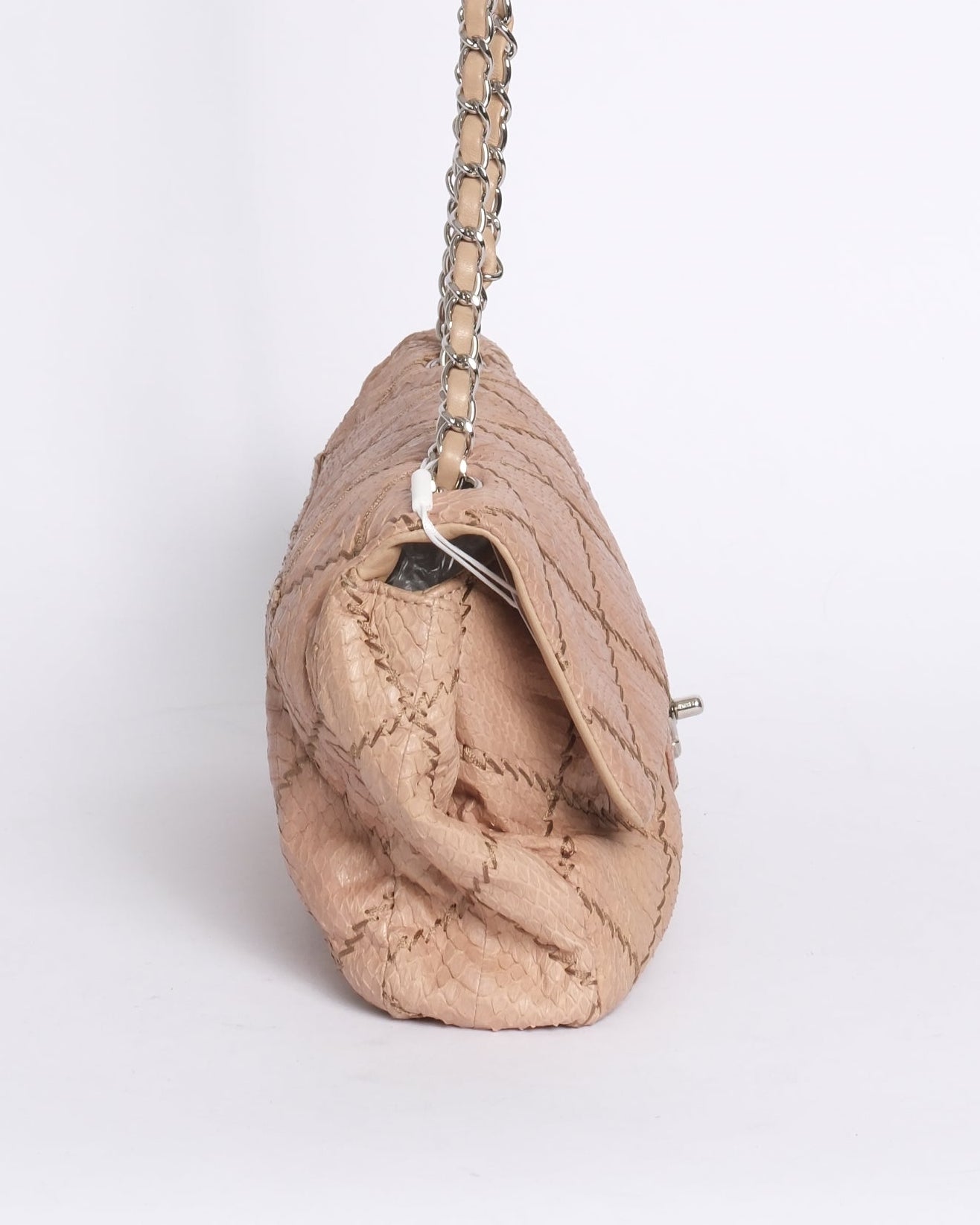 Chanel Beige Snakeskin Ultra Stitch Quilted Flap SHW