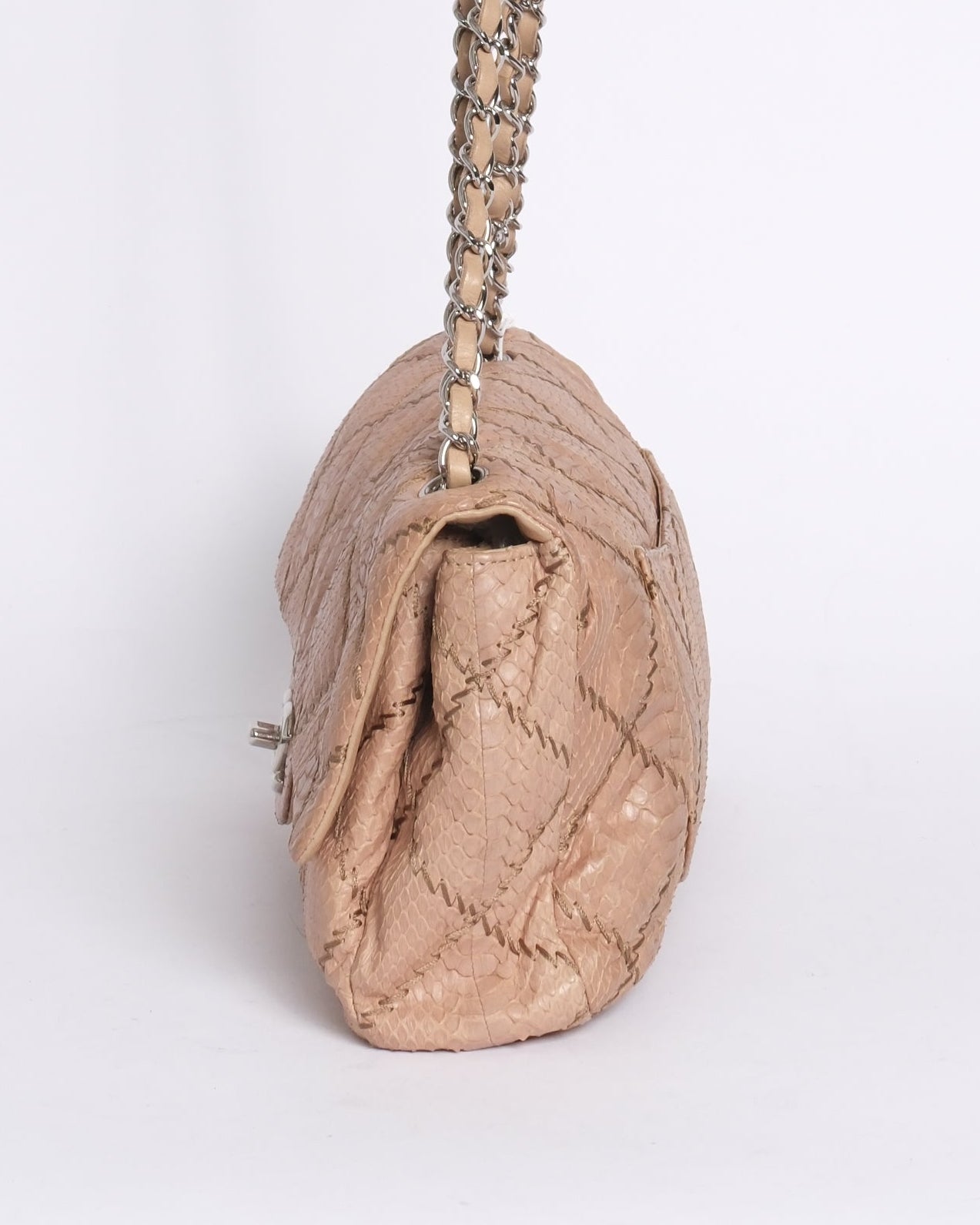 Chanel Beige Snakeskin Ultra Stitch Quilted Flap SHW